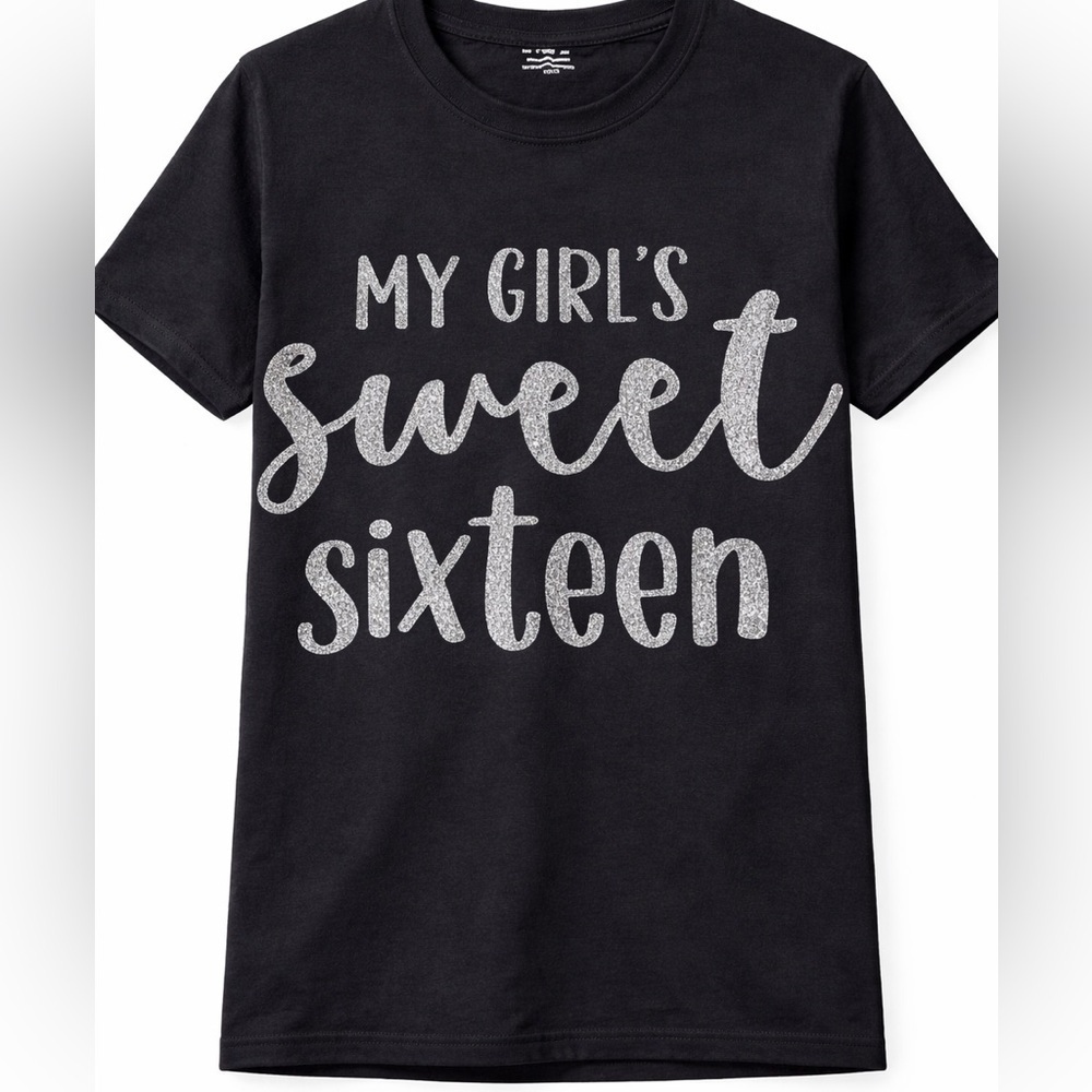 Gildan Black Tee with Silver Glitter 'My Girl's Sweet Sixteen'